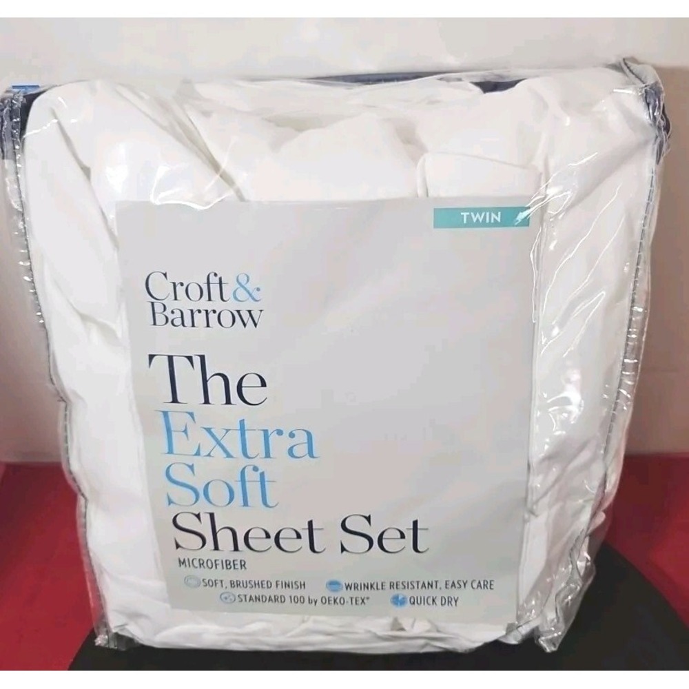 Croft & Barrow The Extra Soft 3 Pc Sheet Set White Twin New Microfiber‎ Dorm